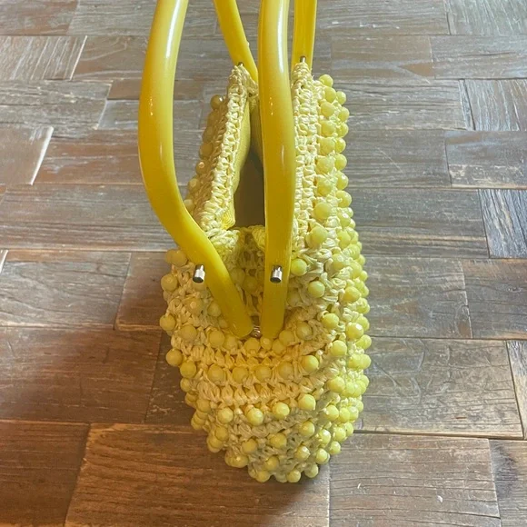 Vintage Bag by Donna Sunshine Yellow Rafia Crochet Handbag with Lucite Handle🖤 - Picture 3 of 12